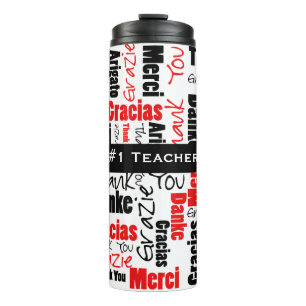 Custom Black Red Multilingual Danke Word Cloud Thermosbecher