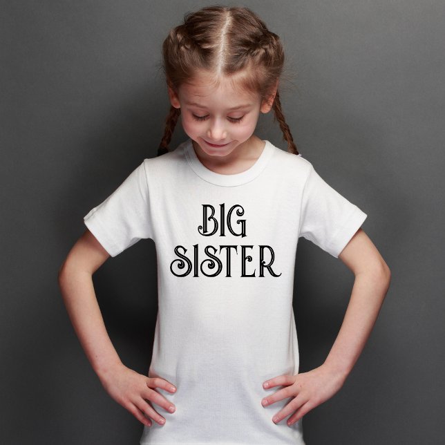 Custom Black Retro Typografie Big Sister T-Shirt (Von Creator hochgeladen)