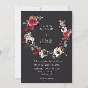 Custom Black Rote Rosen Moody Blume Wreath Wedding Einladung