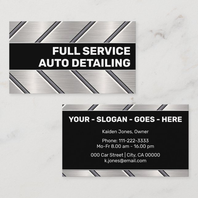 Custom Black Silver Metal Steel Car Service Cool Visitenkarte (Vorne/Hinten)