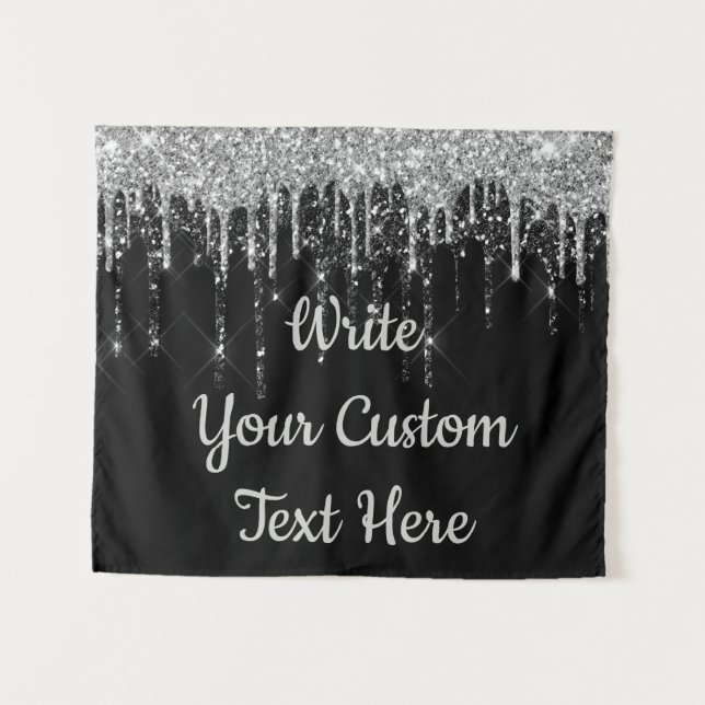 Custom Black Silver Wedding Backend Geburtstag Dro Wandteppich (Vorderseite (Horizontal))