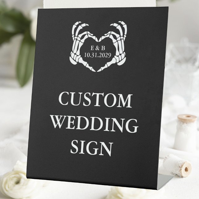 Custom Black Skeleton Heart Wedding Sockelschild (Custom Black Skeleton Heart Wedding Pedestal Sign
)