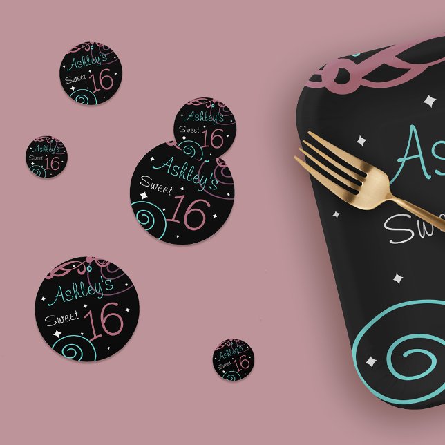 Custom Black Sweet 16 Geburtstag Konfetti (Von Creator hochgeladen)