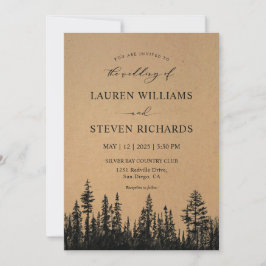 Custom Black Tan Khaki Pine Tree Woods Wedding Einladung