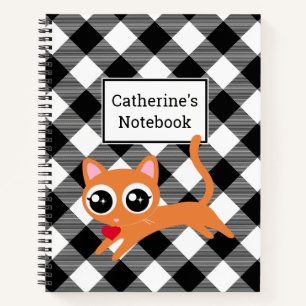 Custom Black & White Buffalo Kariert Orange Kitty Notizbuch
