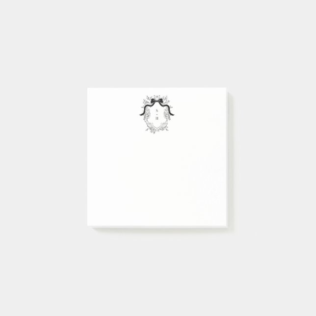 Custom Black & White Crest Monogram Post-it Notes Post-it Klebezettel (Vorderseite)