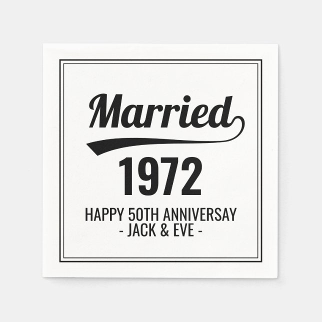 Custom Black & White Golden 50 Jahre Jahr Serviette (Vorderseite)