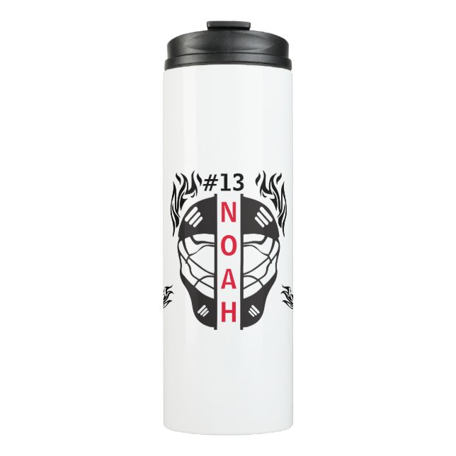 Custom Black & White Ice Hockey Torwart Thermosbecher (Vorderseite)