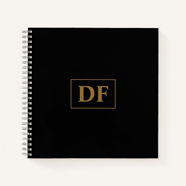 Custom Black with Gold Initials Notebook Notizbuch (Vorderseite)