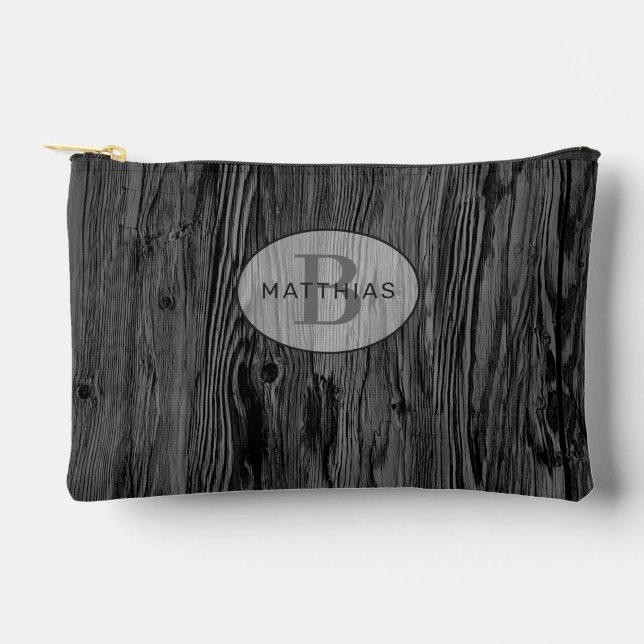 Custom Black Woodgrain Muster Zubehörtasche (Vorderseite)