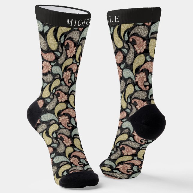 Custom Black Yellow Blue Pink Paisley Muster Socken (Gewinkelt)