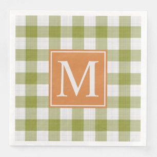 Custom Blätter Green Pumpkin Orange Gingham Patter Serviette
