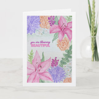 Custom Blooming Beautiful Watercolour Folded Card Dankeskarte