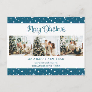 Custom Blue 3 Étoiles photo Cartes postales Noël