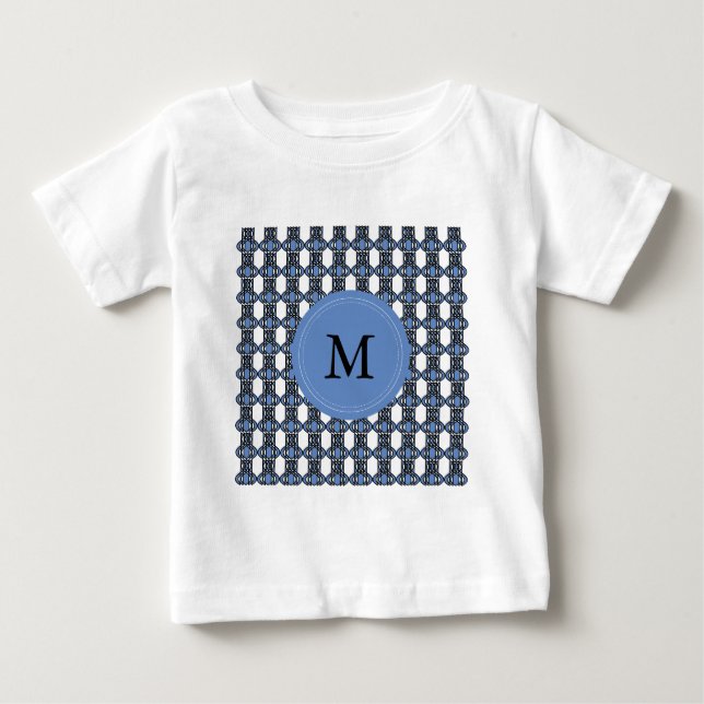 Custom Blue Abstrakt Scarab Muster Monogram Baby T-shirt (Vorderseite)