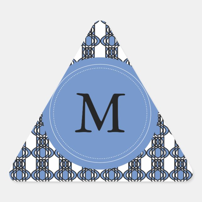 Custom Blue Abstrakt Scarab Muster Monogram Dreieckiger Aufkleber (Vorderseite)