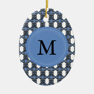 Custom Blue Abstrakt Scarab Muster Monogram Keramikornament