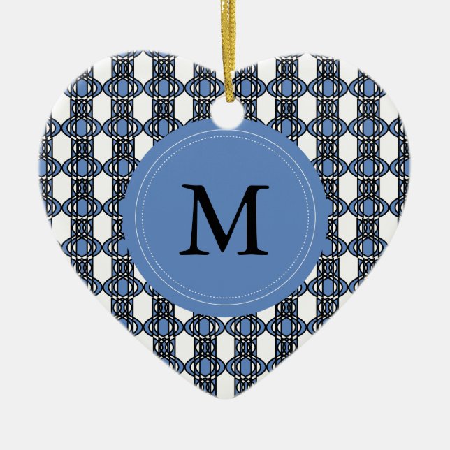 Custom Blue Abstrakt Scarab Muster Monogram Keramikornament (Vorne)