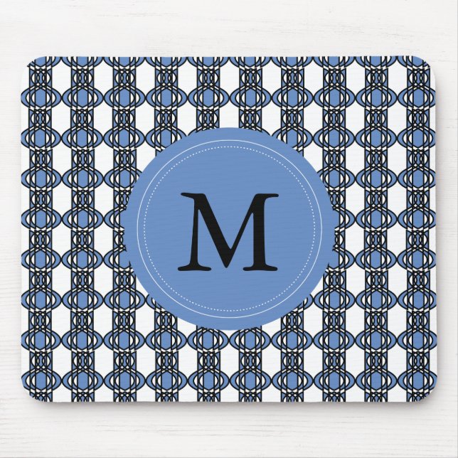 Custom Blue Abstrakt Scarab Muster Monogram Mousepad (Vorne)