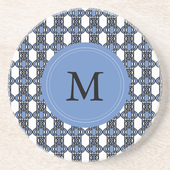 Custom Blue Abstrakt Scarab Muster Monogram Sandstein Untersetzer (Vorne)