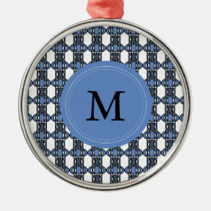 Custom Blue Abstrakt Scarab Muster Monogram Silbernes Ornament