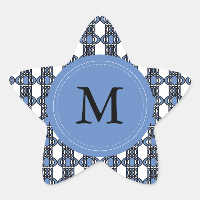Custom Blue Abstrakt Scarab Muster Monogram Stern-Aufkleber (Vorderseite)