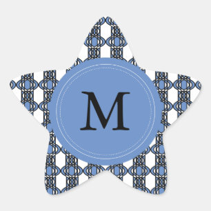 Custom Blue Abstrakt Scarab Muster Monogram Stern-Aufkleber