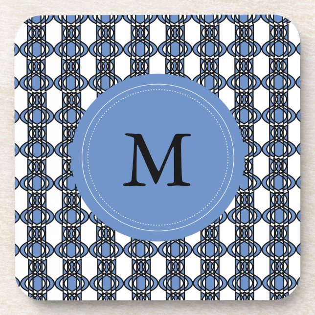 Custom Blue Abstrakt Scarab Muster Monogram Untersetzer (Vorderseite)