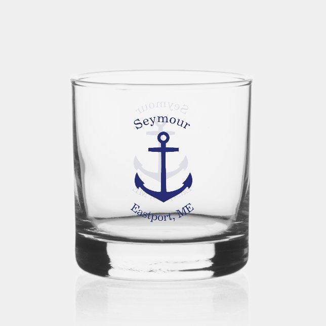 Custom Blue Anchor Emblem Whiskyglas (Vorderseite)