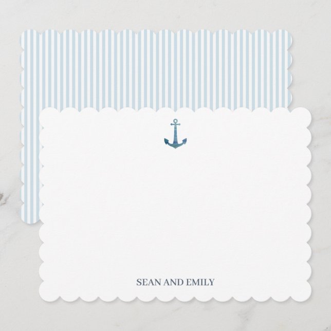 Custom Blue Anchor Logo Nautical Stationary Dankeskarte (Vorne/Hinten)