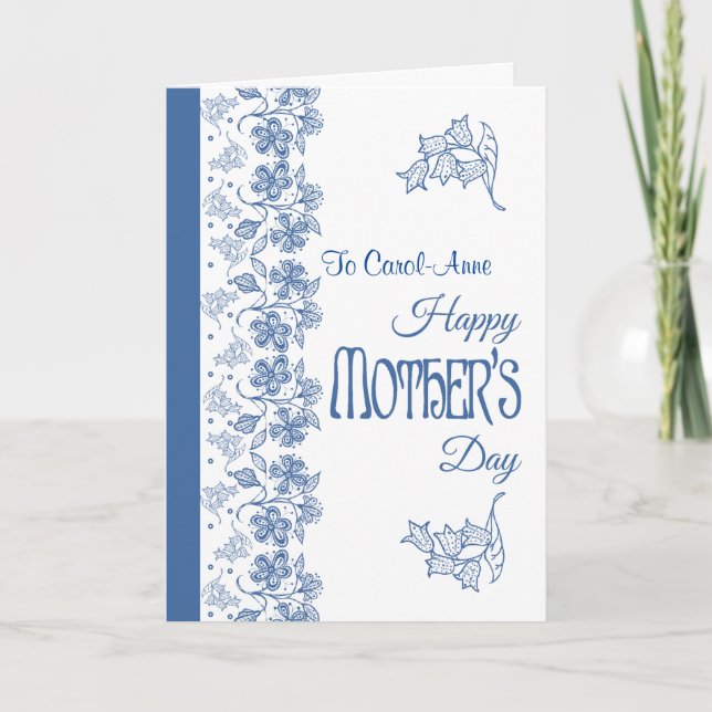 Custom Blue and White Floral Mother Day Card Karte (Vorderseite)