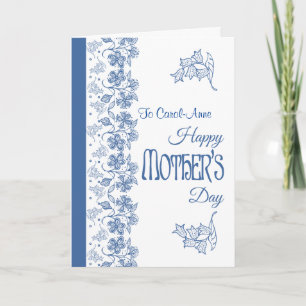 Custom Blue and White Floral Mother Day Card Karte