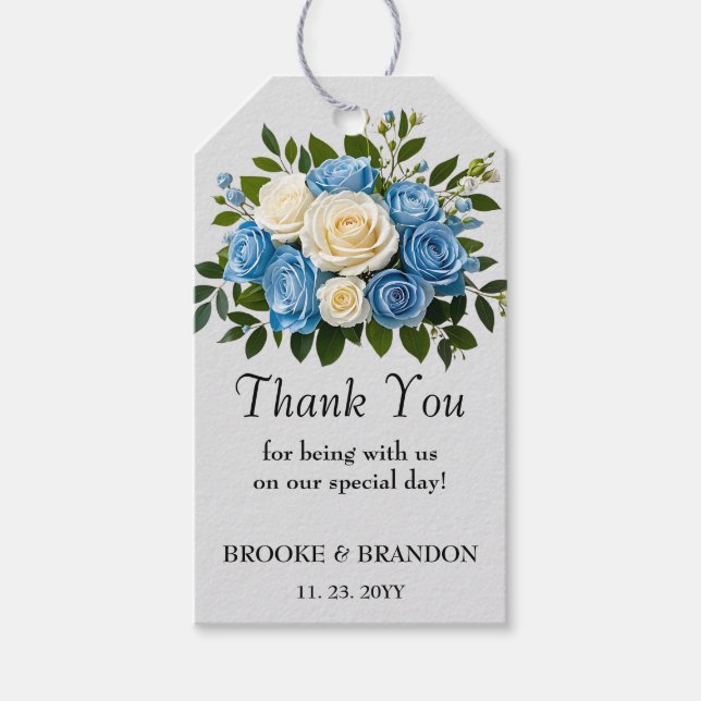 Custom Blue and White Floral Vielen Dank Geschenkanhänger (Vorderseite)