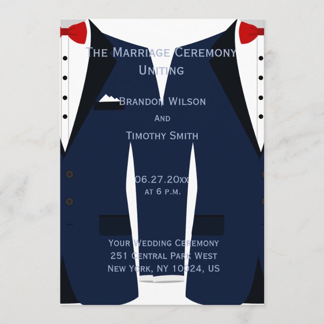 Custom Blue and White Gay Wedding Programme (Vorderseite)