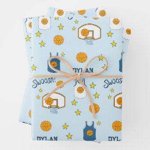 Custom Blue Basketball Hoop und Jersey Geschenkpapier Set