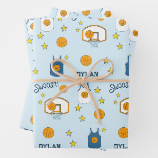 Custom Blue Basketball Hoop und Jersey Geschenkpapier Set