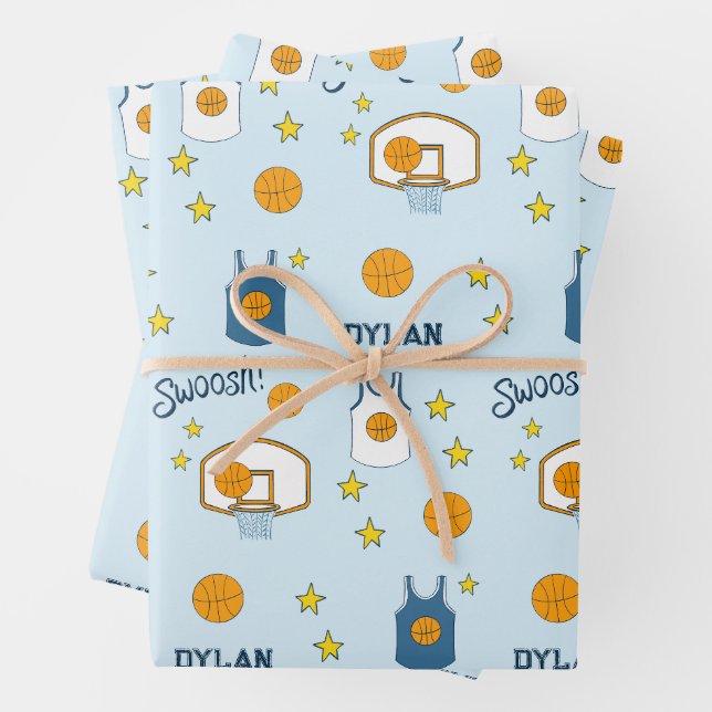 Custom Blue Basketball Hoop und Jersey Geschenkpapier Set (Beispiel)