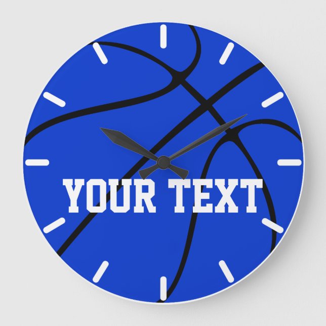 Custom Blue Basketball Wall Clock Große Wanduhr (Vorderseite)