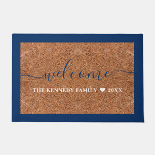 Custom Blue Begrüßungsfamilie Name Rustikale Coi Fußmatte
