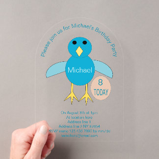 Custom Blue Birthday Boy Chick Party Acryleinladungen