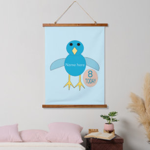 Custom Blue Birthday Boy Chick Wandteppich Mit Holzrahmen