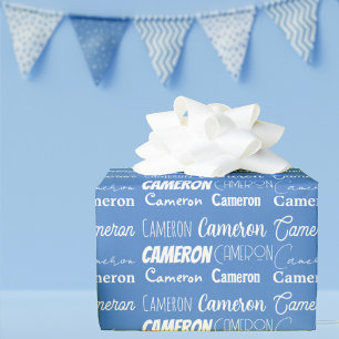 Custom Blue Birthday Boys Name Collage Geschenkpapier