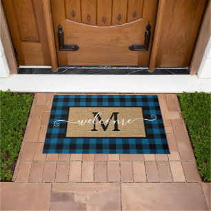 Custom Blue Black Buffalo Karo Tartan Muster Fußmatte
