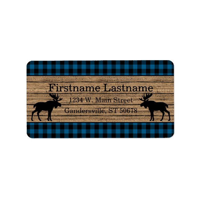 Custom Blue Black Country Karo Kariertes Muster Adressaufkleber (Vorne)