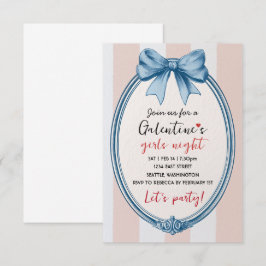 Custom Blue Bow Galentines Party Invitation RSVP Karte