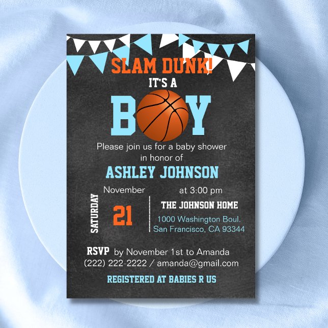 Custom Blue Boy Basketball Baby Shower Einladungen (Custom Blue Boy Basketball Baby Shower Invitations)