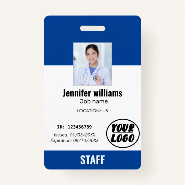 Custom Blue Business Logo Mitarbeiter Foto ID Abze Ausweis (Vorderseite)