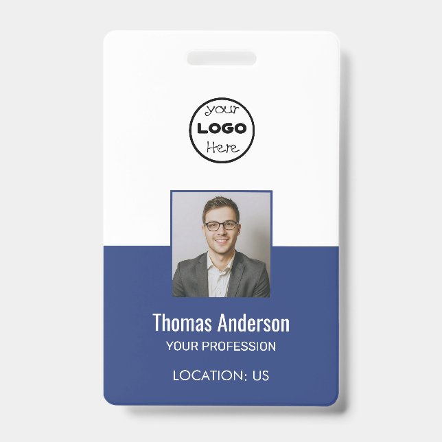 Custom Blue Business Logo Mitarbeiter Foto ID Abze Ausweis (Vorderseite)