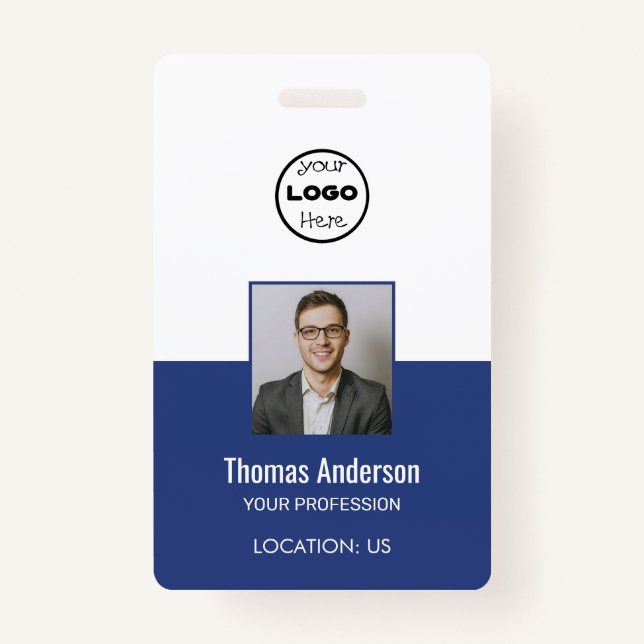 Custom Blue Business Logo Mitarbeiter Foto ID Abze Ausweis (Vorderseite)