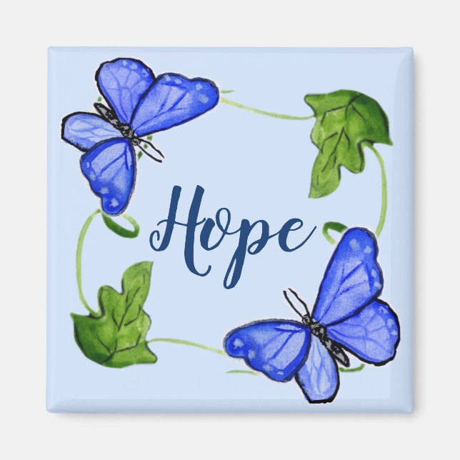 Custom Blue Butterfly mit Reben Magnet (Vorne)